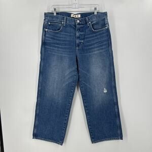 AMO Billie Warmth Jeans Women Size 32 Blue Loose Fit Wide Ankle Crop Fits 36x26